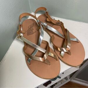 Ancient Greek Sandals Semele Metallic Gold Silver Copper Sandals Leather Sz 6/36